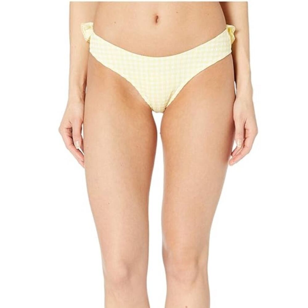 NEW $185 Jonathan simkhai lemonade yellow white gingham bikini bottoms sz large